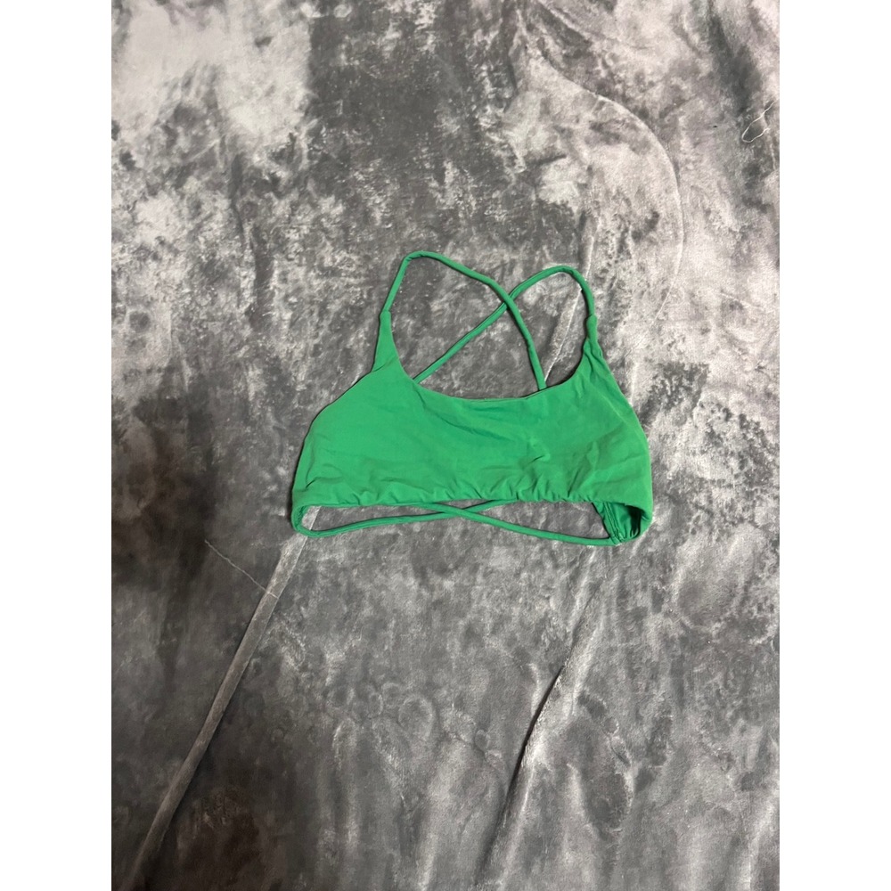 Women Green Crisscross Back Bikini Top Swimwear Size XL Sporty Scoop Neck